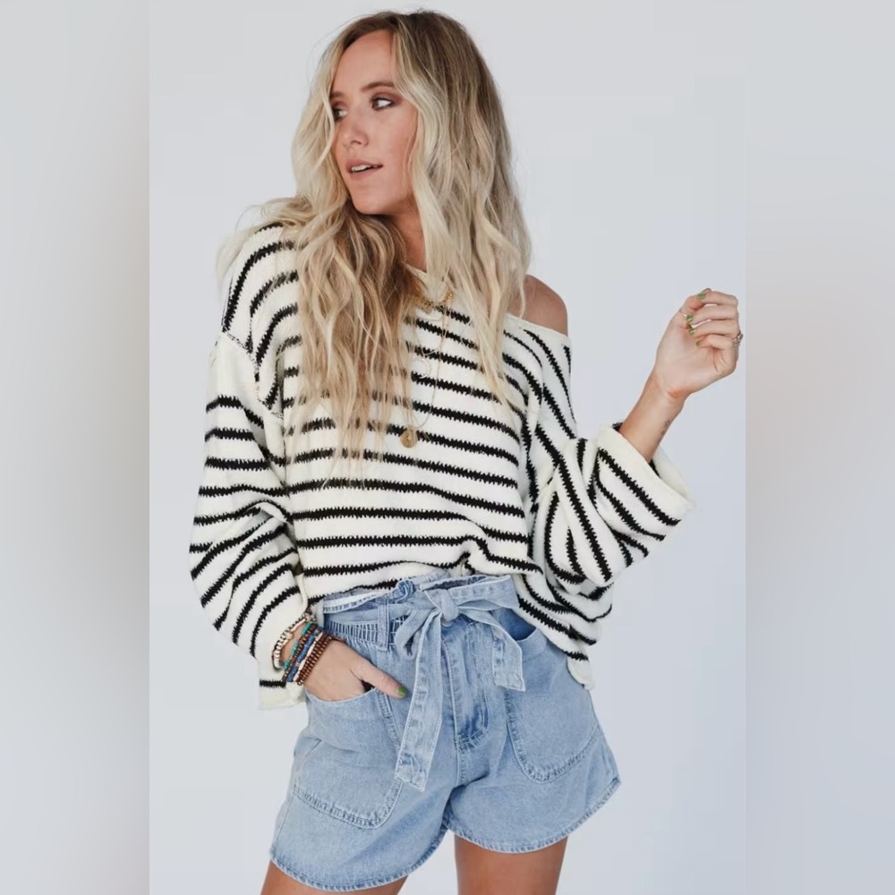 Three Bird Nest Promesa All My Stripes Oversized Sweater - Small NWT